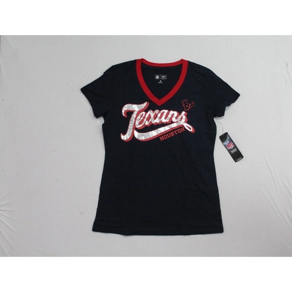 NFL Team Blue Red Women Houston Texans Casual NFL Short Sleeve Size Meduim